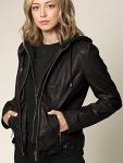 Faux Leather Moto Biker Jacket with Removable Hood