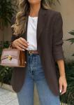 Coffee Long Sleeve Blazer with Pockets for Women