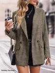 Chic Brown Plaid Blazer Jacket for Women