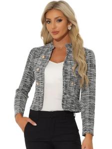Allegra K Women's Vintage Tweed Cropped Blazer