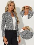 Allegra K Women's Vintage Tweed Cropped Blazer