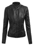 Faux Leather Moto Biker Jacket with Removable Hood