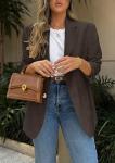 Coffee Long Sleeve Blazer with Pockets for Women