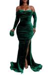 Vakkest Green Velvet Off-Shoulder Maxi Dress