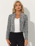 Allegra K Women's Vintage Tweed Cropped Blazer