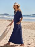 Navy Casual Maxi Dress with Pockets for Women