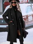UTCoco Women's Black Wool Pea Coat with Belt