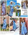 AUSELILY Floral Maxi Dress with Pockets - Blue