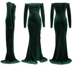 Vakkest Green Velvet Off-Shoulder Maxi Dress