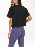 Black Loose Fit Workout Crop Top for Women