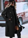 UTCoco Women's Black Wool Pea Coat with Belt