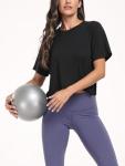 Black Loose Fit Workout Crop Top for Women