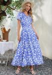 AUSELILY Floral Maxi Dress with Pockets - Blue