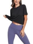 Black Loose Fit Workout Crop Top for Women