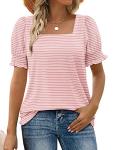 Pink Stripe Short Sleeve Beach Tops for Women