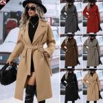 UTCoco Women's Black Wool Pea Coat with Belt