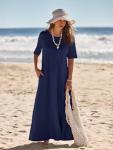 Navy Casual Maxi Dress with Pockets for Women