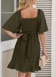 Moss Green Flared Sleeve Mini Wedding Guest Dress
