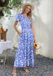 AUSELILY Floral Maxi Dress with Pockets - Blue