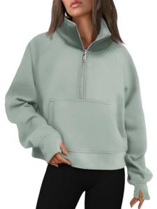 Cropped Half Zip Fleece Pullover Hoodie for Women