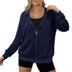 Zeagoo Women's Oversized Lightweight Zip Hoodie, Navy XL