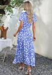 AUSELILY Floral Maxi Dress with Pockets - Blue