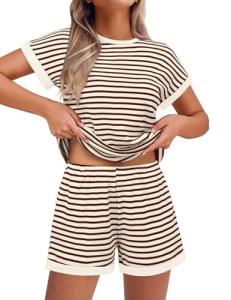 Ekouaer Women's Summer 2-Piece Stripe Lounge Set