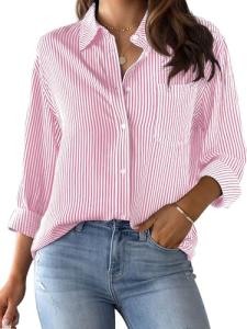 CUNLIN Women's Striped Long Sleeve Button Down Blouse