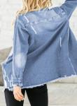 Sky Blue Distressed Denim Jacket for Women