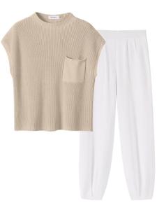 ANRABESS Women's Knit Sweater Crop & Pants Set