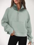 Cropped Half Zip Fleece Pullover Hoodie for Women