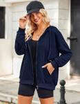 Zeagoo Women's Oversized Lightweight Zip Hoodie, Navy XL