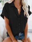 Casual Short Sleeve Button Down Shirt in Black