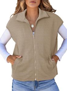 Dokotoo Women's Oversized Zipper Vest in Khaki