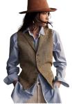 Womens Khaki Herringbone Tweed Sleeveless Blazer