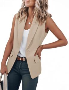 Womens Khaki Sleeveless Blazer Jacket