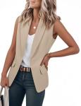 Womens Khaki Sleeveless Blazer Jacket
