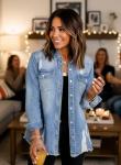 Sky Blue Distressed Denim Jacket for Women