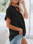 Casual Short Sleeve Button Down Shirt in Black