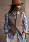 Womens Khaki Herringbone Tweed Sleeveless Blazer