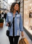 Sky Blue Distressed Denim Jacket for Women