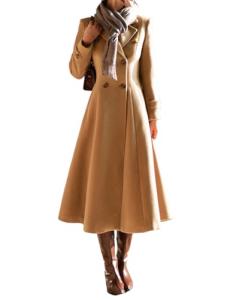 Womens Camel Long Wool Double Breasted Coat