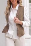 Womens Khaki Herringbone Tweed Sleeveless Blazer