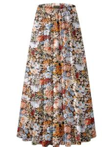 Floral High Waist Pleated Maxi Skirt for Women