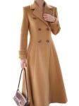 Womens Camel Long Wool Double Breasted Coat