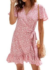 Pink Polka Dot Ruffle Mini Dress with Belt