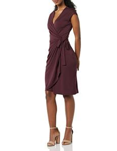 Burgundy Cap Sleeve Wrap Dress for Weddings, XL