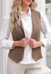 Womens Khaki Herringbone Tweed Sleeveless Blazer