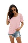 Pink Stripe Short Sleeve Beach Tops for Women
