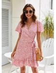 Pink Polka Dot Ruffle Mini Dress with Belt